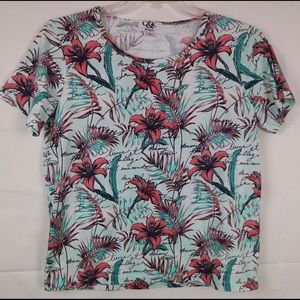 C&K designs White floral hibiscus print top M